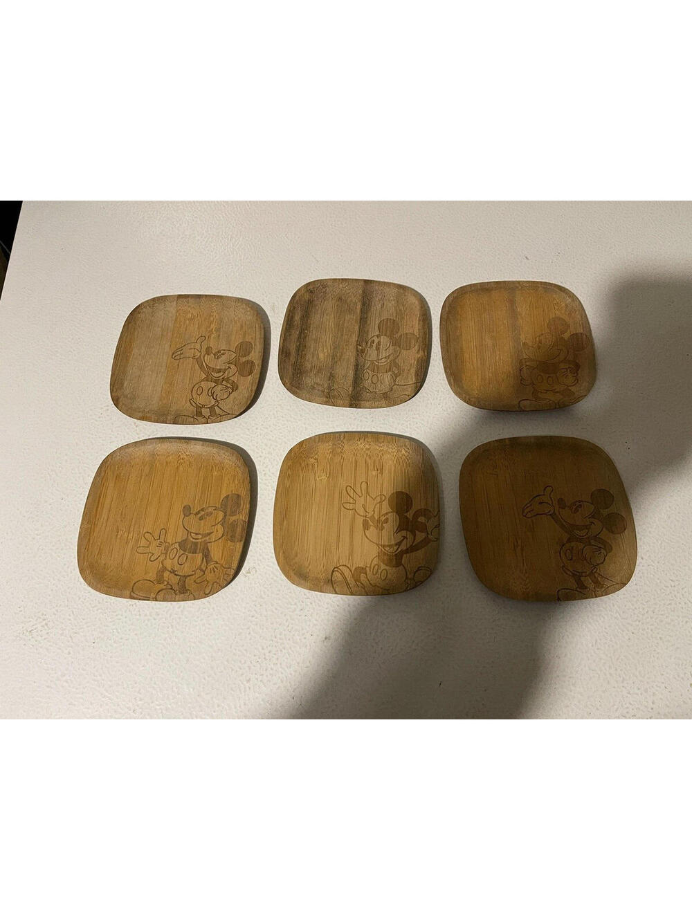 Disney Parks Mickey Mouse Bamboo Authentic Original Coaster Set of 6 Stamp Used